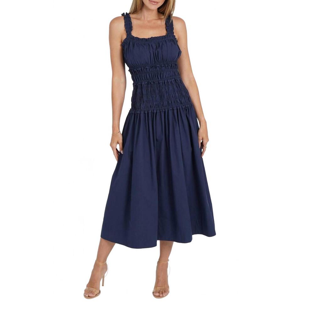 NEW LOVE TOKEN angie cotton milkmaid dress in navy